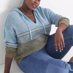 Lane Bryant Hooded Pullover Sweater Spacedye Green and Blue Size 18/20 Cozy